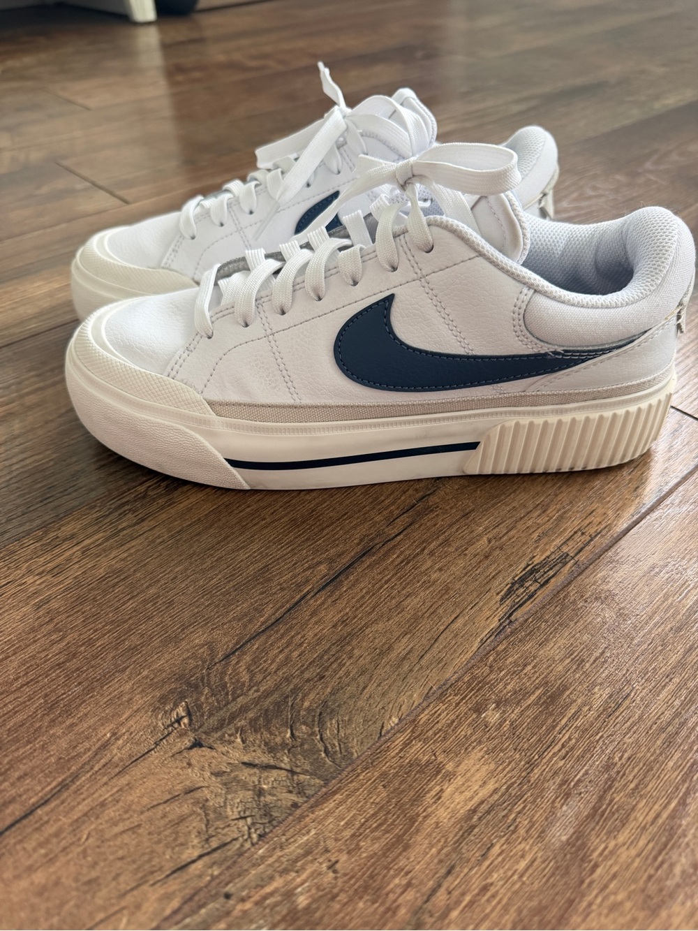 Nike White Women's Low-Top Platform Sneakers with Navy Swoosh